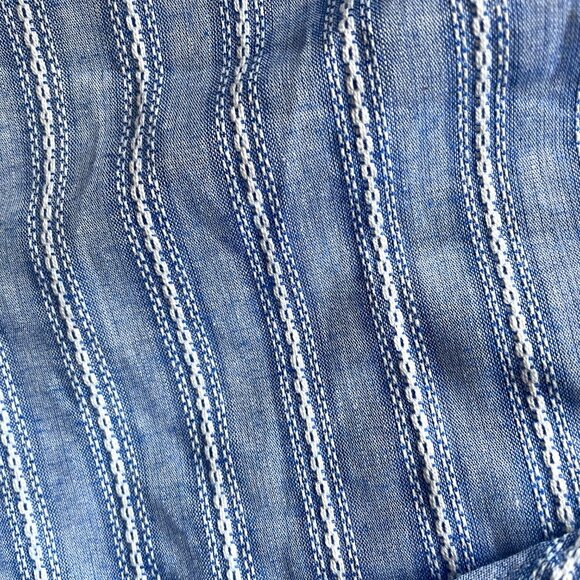 MISA Los Angeles Marina Top Womens L Blue Stripe Cotton Ruffle Cold Shoulder - Picture 9 of 9